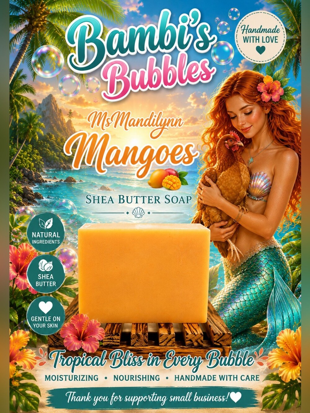 New!  Hand Crafted MsMandilynn's Mangoes Shea Butter 4oz Bar